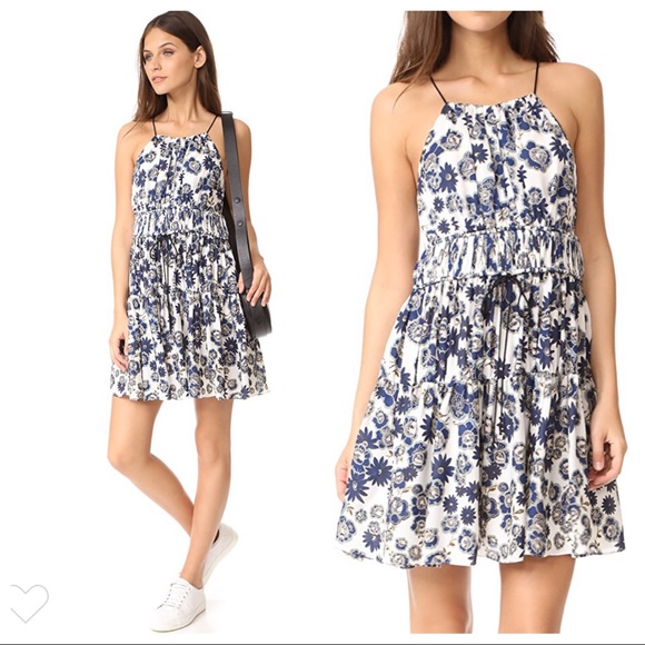 cinq a sept Dresses & Skirts - Cinq a Sept lotus blue floral silk mini dress